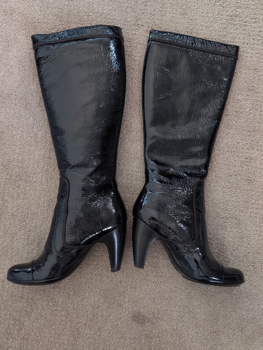 Sofft Vintage Y2K Black Patent Leather Heeled Knee High Boots With Zippers - Picture 7 of 8